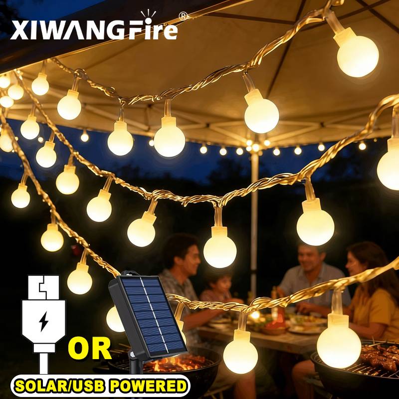 Outdoor Camping Glamping - 3-10M ソーラー/USB/バッテリー式ストリングライト、フェアリーグローブボールLED、防水屋外用、クリスマス、結婚式、庭、キャンプ、テントの装飾に