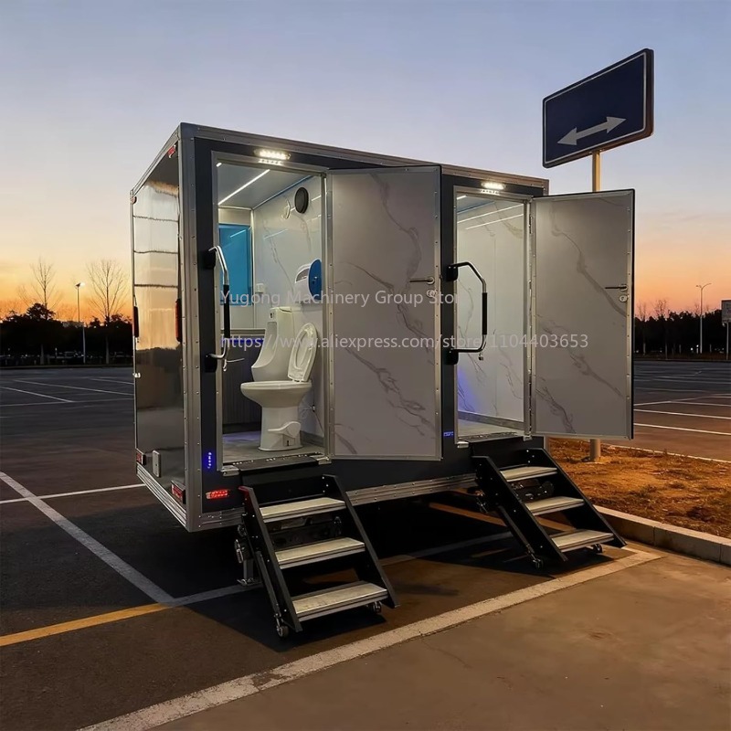 Portable Camp Toilet - ポータブルトイレトレーラー 高級ポータブルバスルームトレーラー キャンプ用モバイルトイレ 水洗トイレ付きモバイルトイレトレーラー