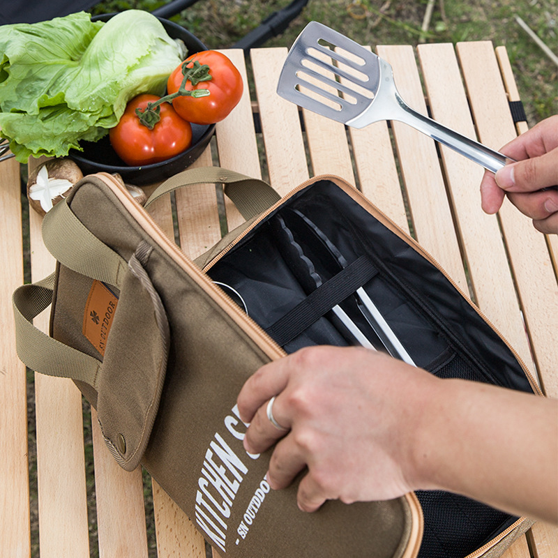 Outdoor Camping Cooking Equipment - 8 個キャンプキッチン調理器具セットポータブルバッグアウトドア旅行用品収納バッグステンレス鋼調理セットバーベキューピクニック用
