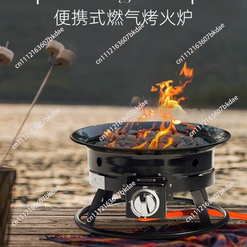 Outdoor Camping Fire Pit - 屋外用ポータブル式58000BTUプロパン焚き火台 | パティオやRV車内での使用に最適な、溶岩石と持ち運び用キット付きのキャンプ用ガス式焚き火台。