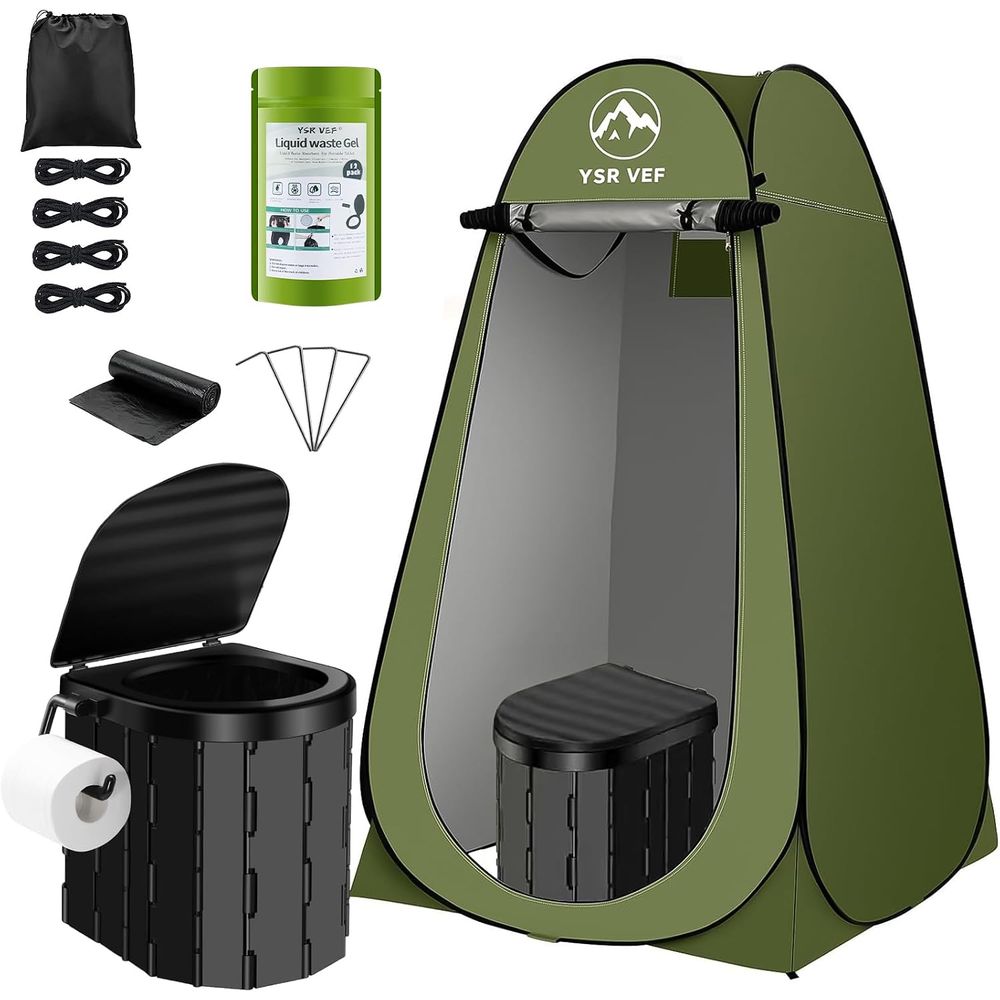 Portable Camp Toilet - ポータブルトイレキット、ポップアップ式プライバシーテントとうんちジェルトイレバッグ付きキャンプ用トイレ、洗えるポータブル屋外シャワー更衣室