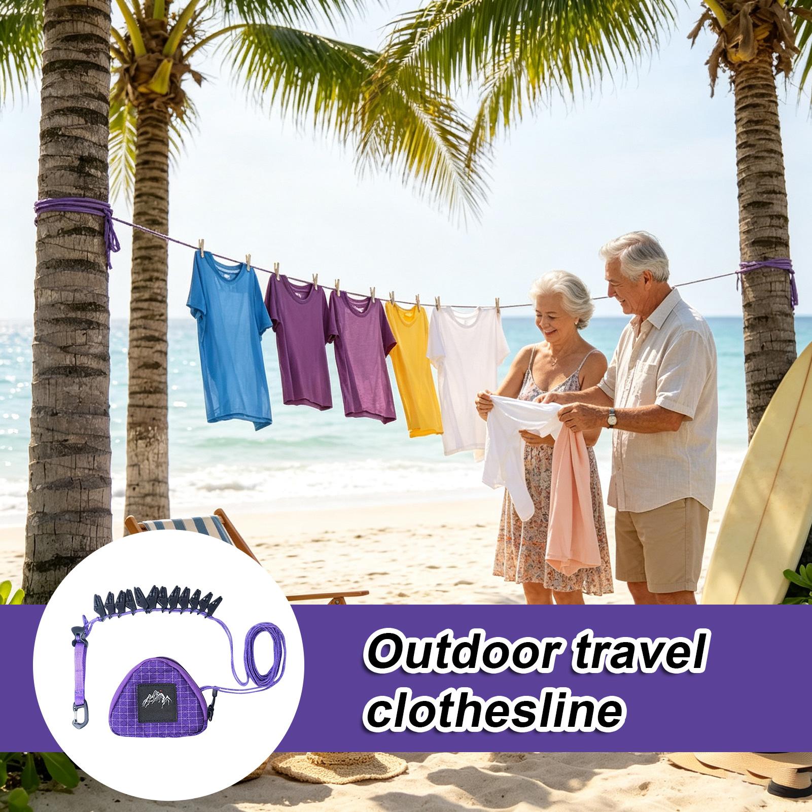 Camping Outdoor Clothing - 屋外用衣類乾燥ロープ、頑丈な洗濯物干しロープ、衣類クリップ付き、旅行用乾燥ライン、キャンプ、屋内、屋外、RV、ホテル用