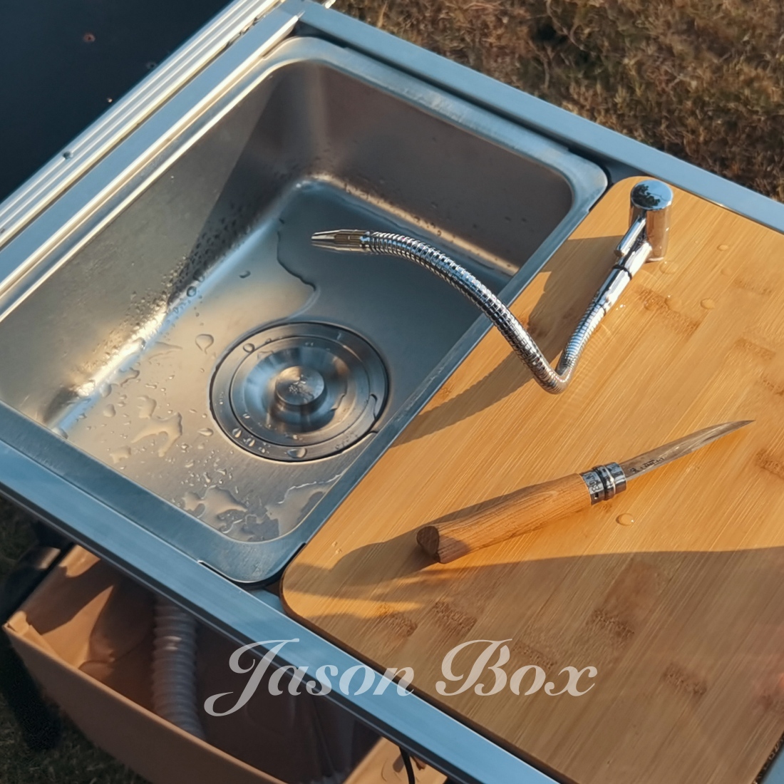 Outdoor Camping Kitchen With Sink - Igt屋外キャンプテーブル、キッチン、ゼブラシンクモジュール、蛇口の組み合わせ、洗面台、プールスノーピーク、1ユニット