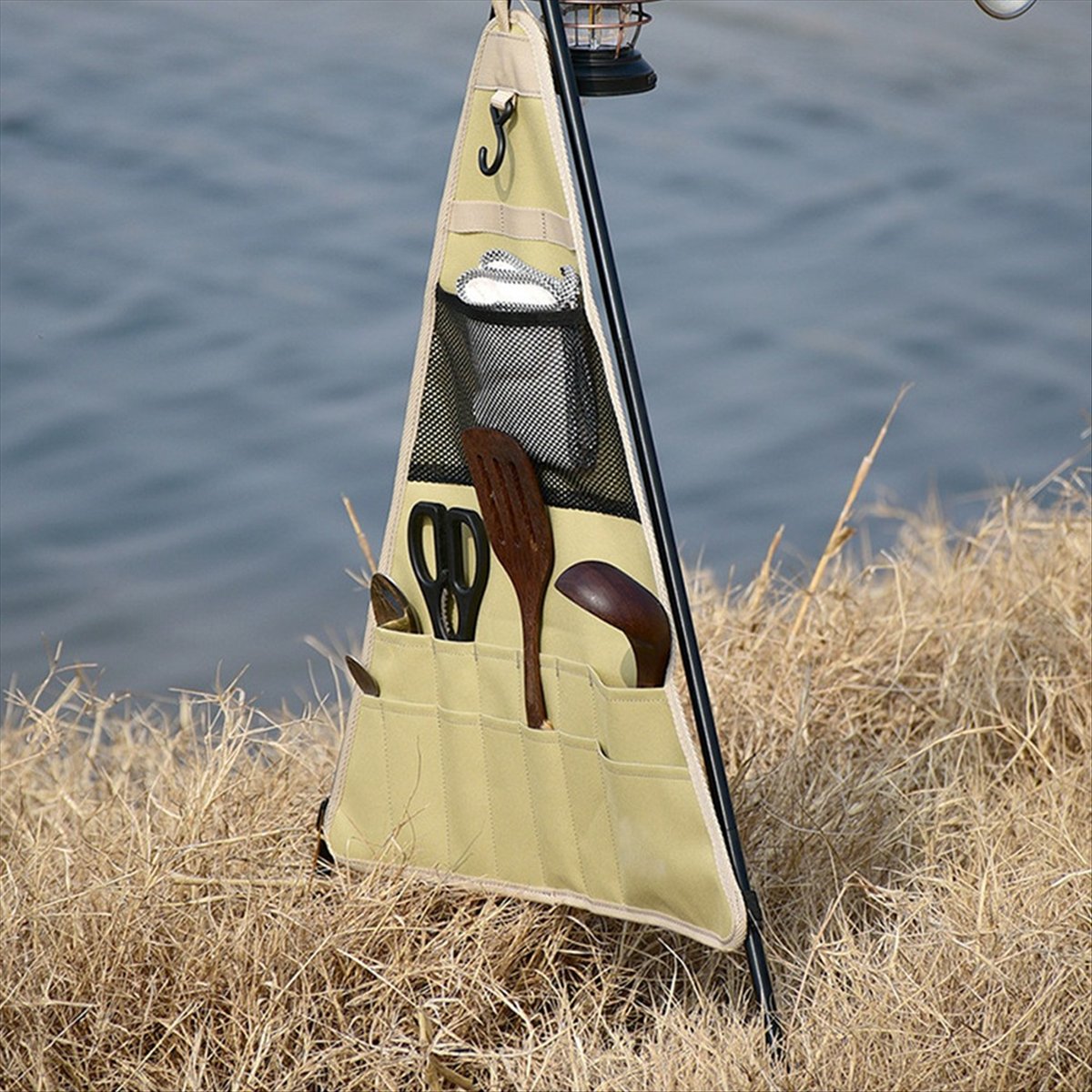 Outdoor Camping Utensils - ポータブルキャンプ用キッチン用品オーガナイザーバッグ、アウトドア料理用吊り下げ調理器具収納、キャンプ旅行に最適