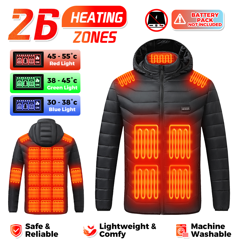 Outdoor Camping Heater - ヒーター内蔵ジャケット。26箇所の加熱ゾーン、防水・防風機能、冬用防寒コート。USB接続で電源供給。アウトドア、ハイキング、キャンプに最適。