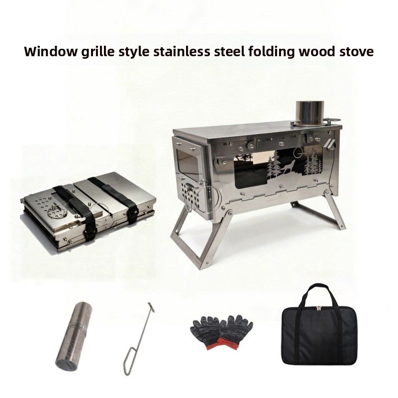 Outdoor Camping Fire Pit - ステンレス製折りたたみ式ポータブル薪ストーブBBQグリル、アウトドアテント、キャンプ、ハイキング、バックパック用暖房薪ストーブ、ファイヤーピット