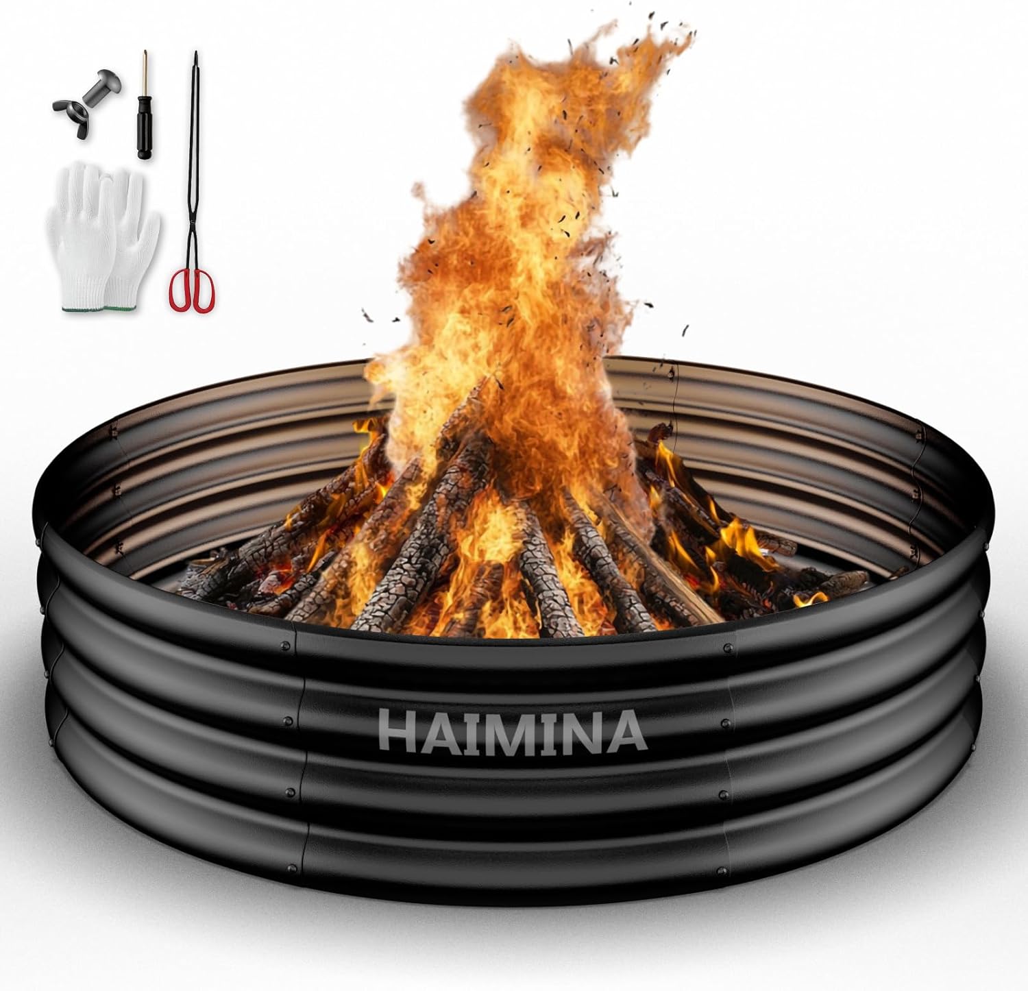 Outdoor Camping Fire Pit - 36インチの頑丈な焚き火台リング、屋外での薪焚き用、高温コーティング済み、裏庭、焚き火、キャンプ、ビーチに最適
