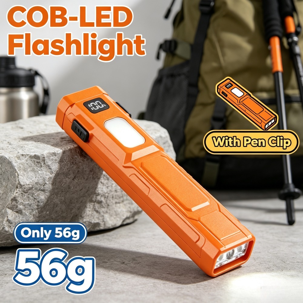 Outdoor Camping Glamping - COB LED EDC懐中電灯 ペンクリップ付きポケットトーチ 高輝度 長時間使用可能