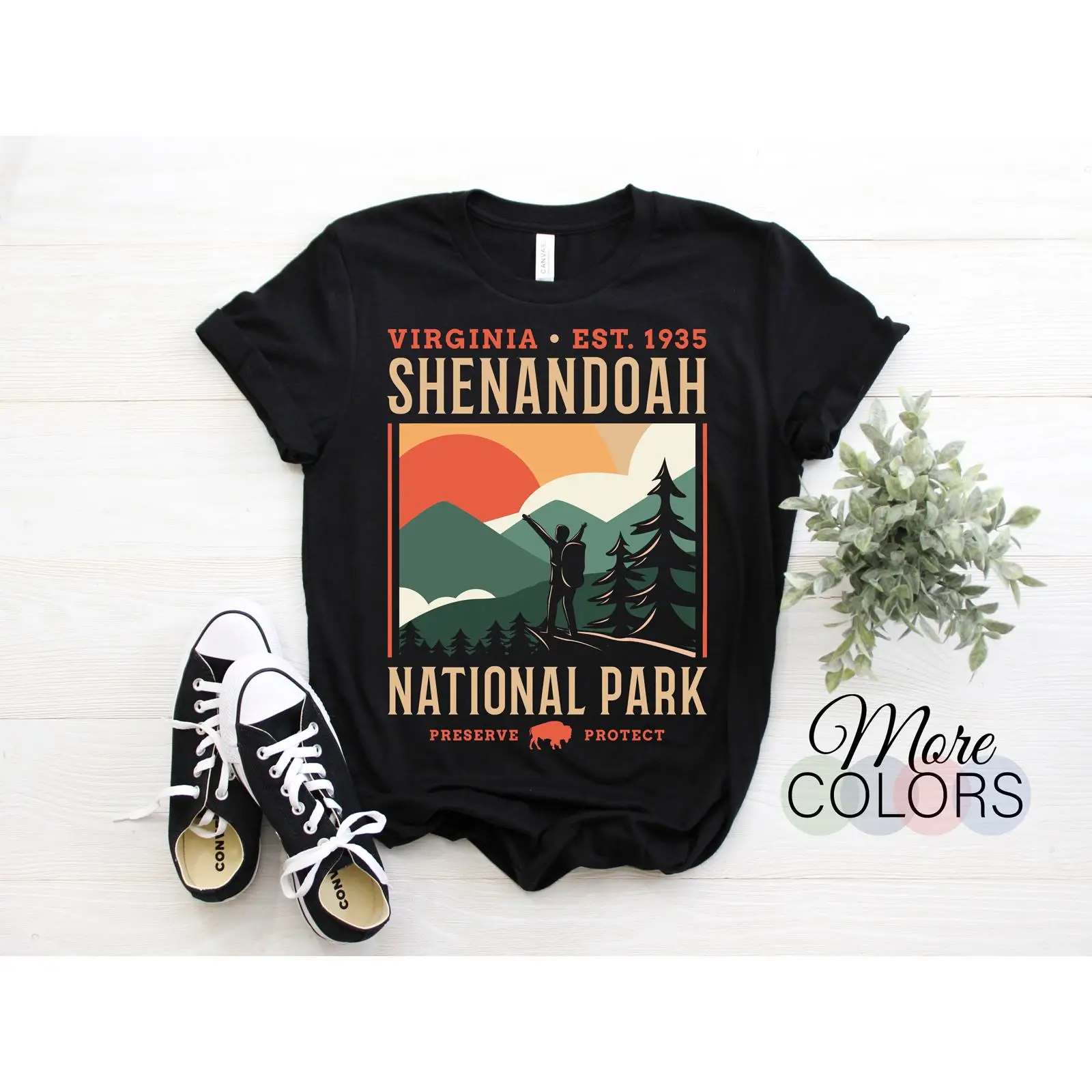 Outdoor Camping Virginia - シェナドーア国立公園 バージニア州 1935年創業 ヴィンテージ Tシャツ ハイキング