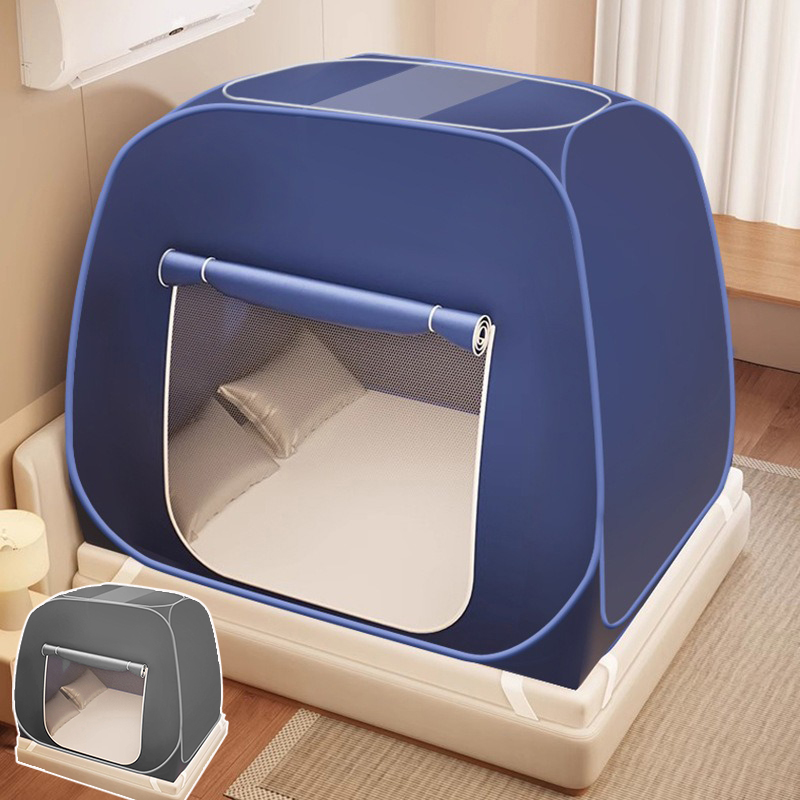 Outdoor Yurt Camping - 2026年ニューグレー/ブルーシングルドア新型蚊帳、ダブルベッド用折りたたみ式メッシュキャノピー通気性のあるスクエアトップ、クラムボ蚊帳（Klamboe）
