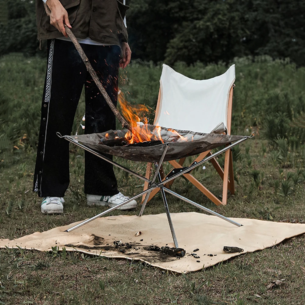 Outdoor Camping Fire Pit - ファイヤーピットマット耐火キャンプストーブグリルマットブランケット地面パティオデッキ芝生キャンプ場グラスファイバー残り火マット