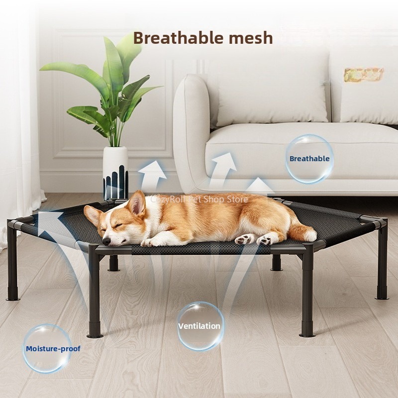 1～2層構造の高さのある犬用ベッド。通気性に優れた素材で、犬 - Outdoor Camping Dog Bed のレビューと価格