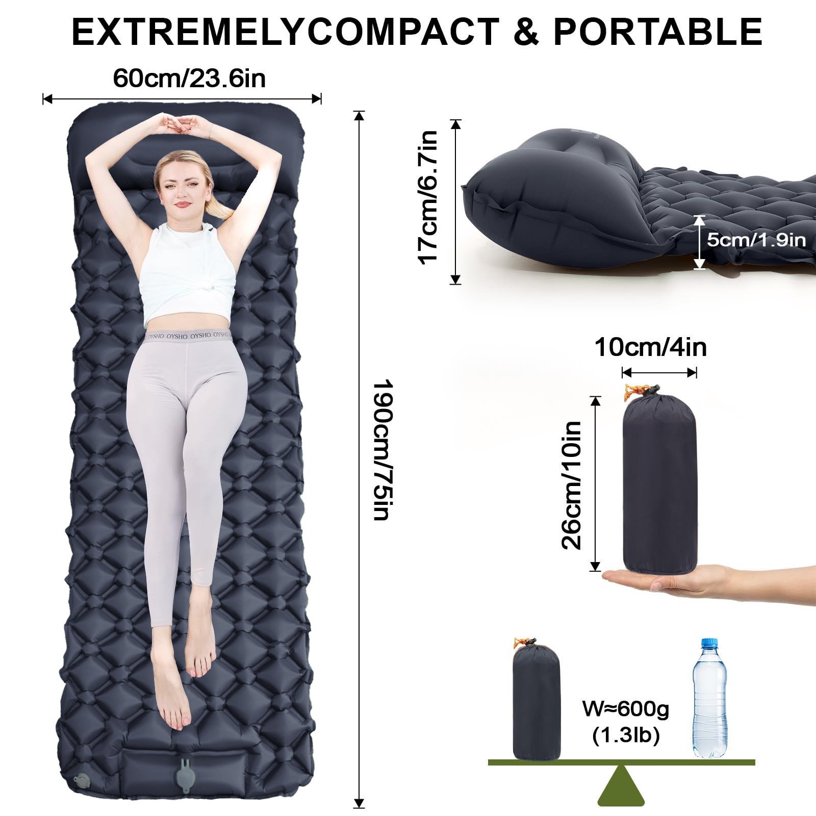 インフレータブルキャンプマット エアーマットレス 枕付き ア - Camp Pillow Compressible のレビューと価格