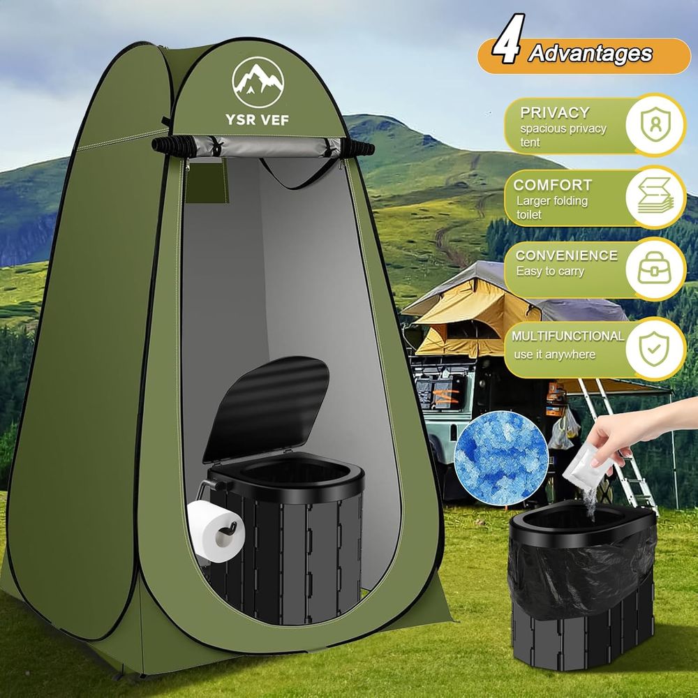 ポータブルトイレキット、ポップアップ式プライバシーテントとう - Portable Camp Toilet のレビューと価格