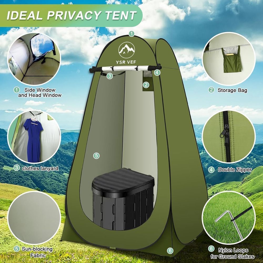 ポータブルトイレキット、ポップアップ式プライバシーテントとう - Portable Camp Toilet のレビューと価格