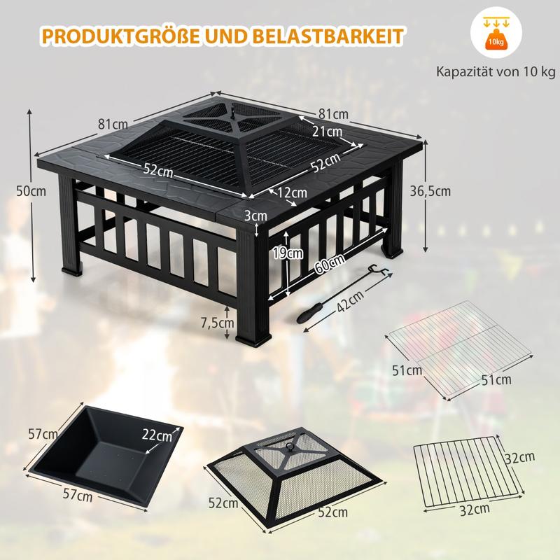 32インチ 3in1 アウトドアスクエアファイヤーピットテー - Outdoor Camping Fire Pit のレビューと価格