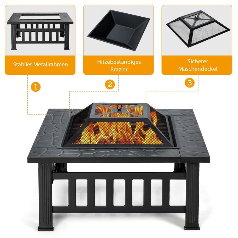 32インチ 3in1 アウトドアスクエアファイヤーピットテー - Outdoor Camping Fire Pit のレビューと価格