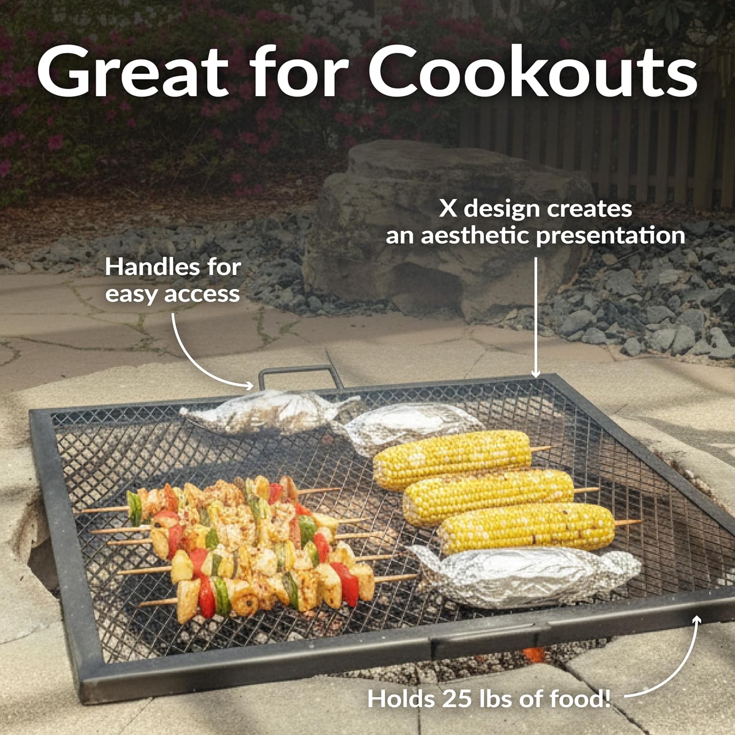 40インチ角型頑丈スチール製ファイヤーピットグリル網（ハンド - Outdoor Camping Fire Pit のレビューと価格
