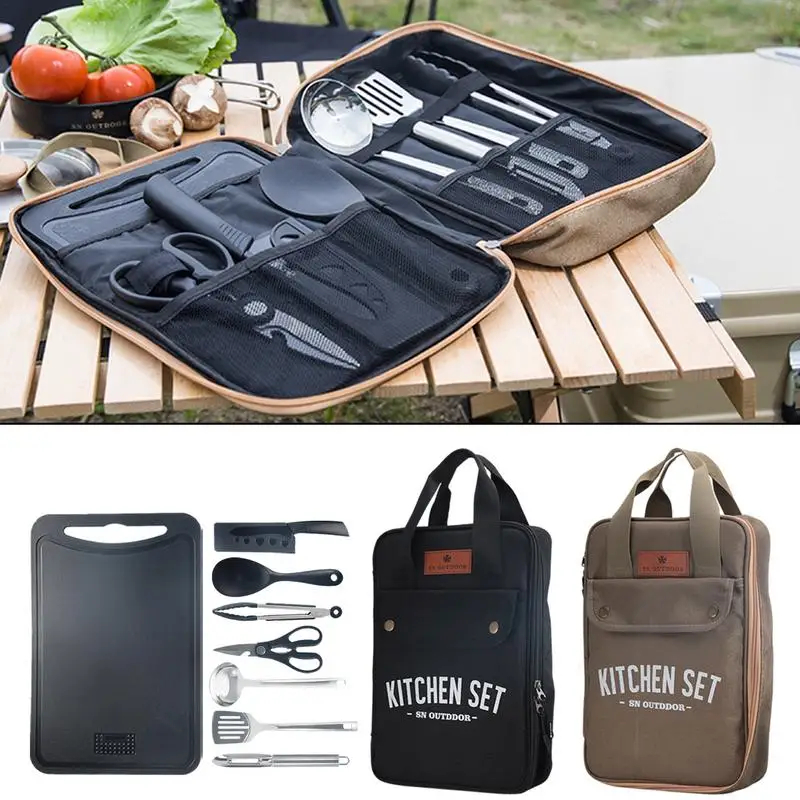 8点セット キャンプキッチン調理器具セット ポータブル屋外旅 - Outdoor Camping Kitchen With Sink のレビューと価格