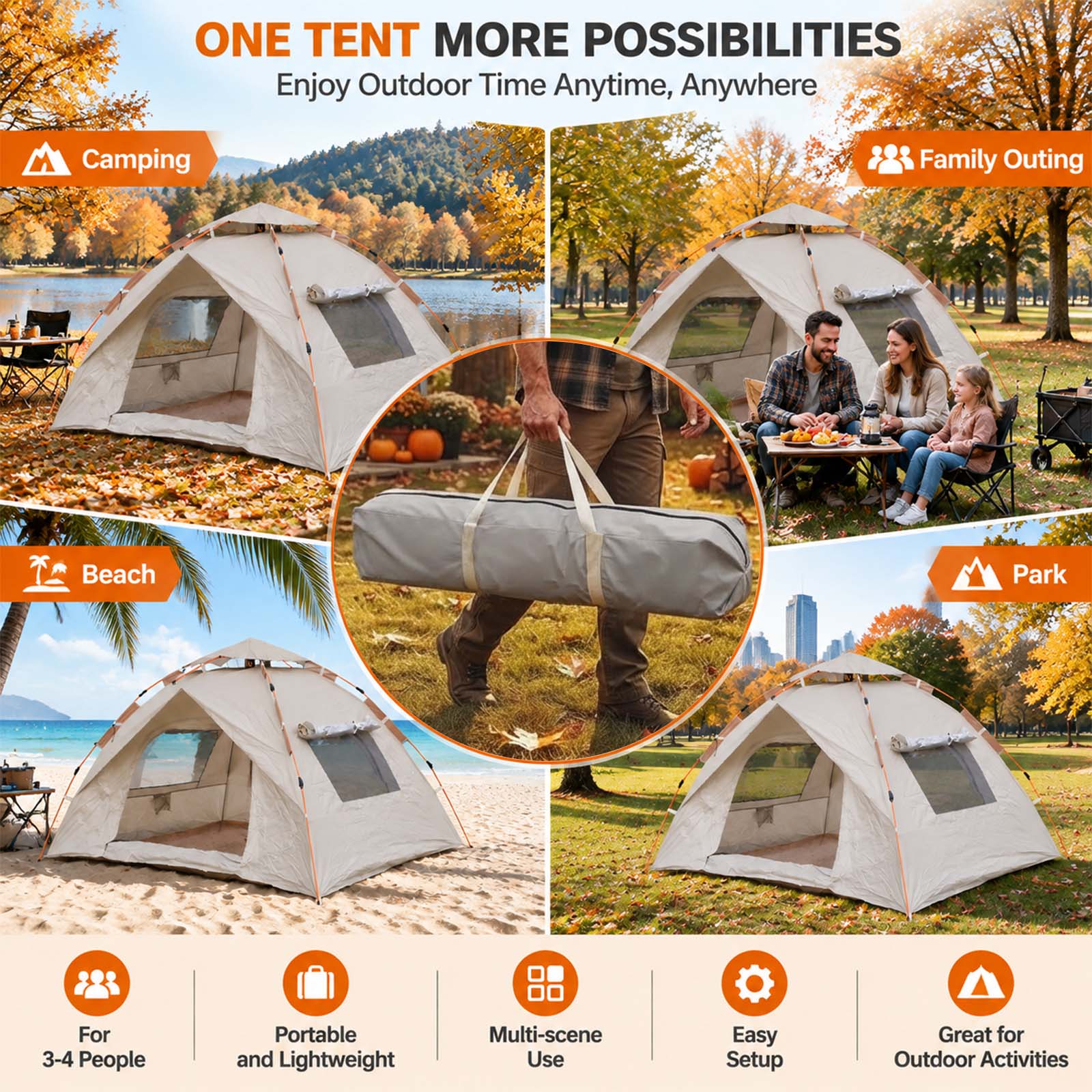 グレーのポップアップ式キャンプテント。自動で簡単に設営でき、 - Outdoor Camping Dome のレビューと価格