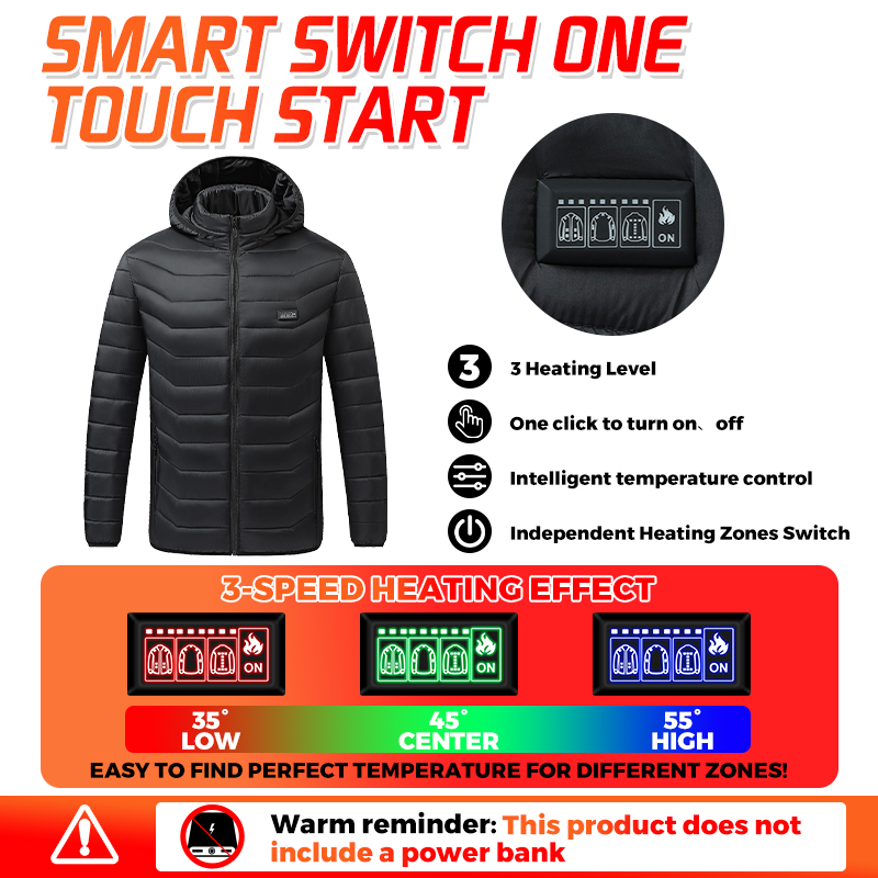 ヒーター内蔵ジャケット。26箇所の加熱ゾーン、防水・防風機能 - Outdoor Camping Heater のレビューと価格