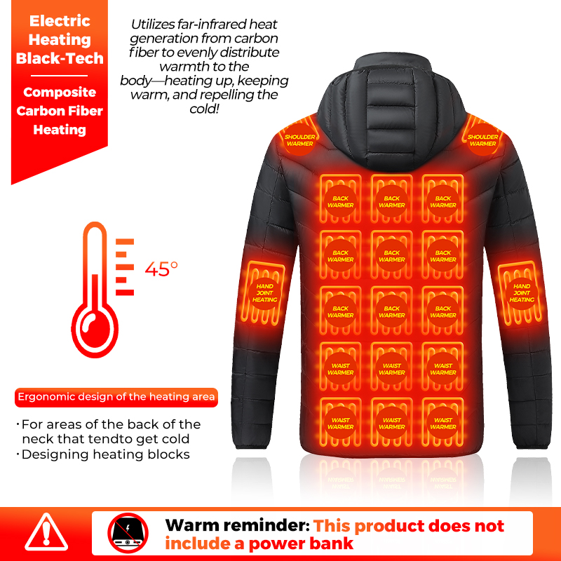ヒーター内蔵ジャケット。26箇所の加熱ゾーン、防水・防風機能 - Outdoor Camping Heater のレビューと価格