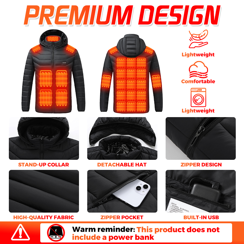 ヒーター内蔵ジャケット。26箇所の加熱ゾーン、防水・防風機能 - Outdoor Camping Heater のレビューと価格