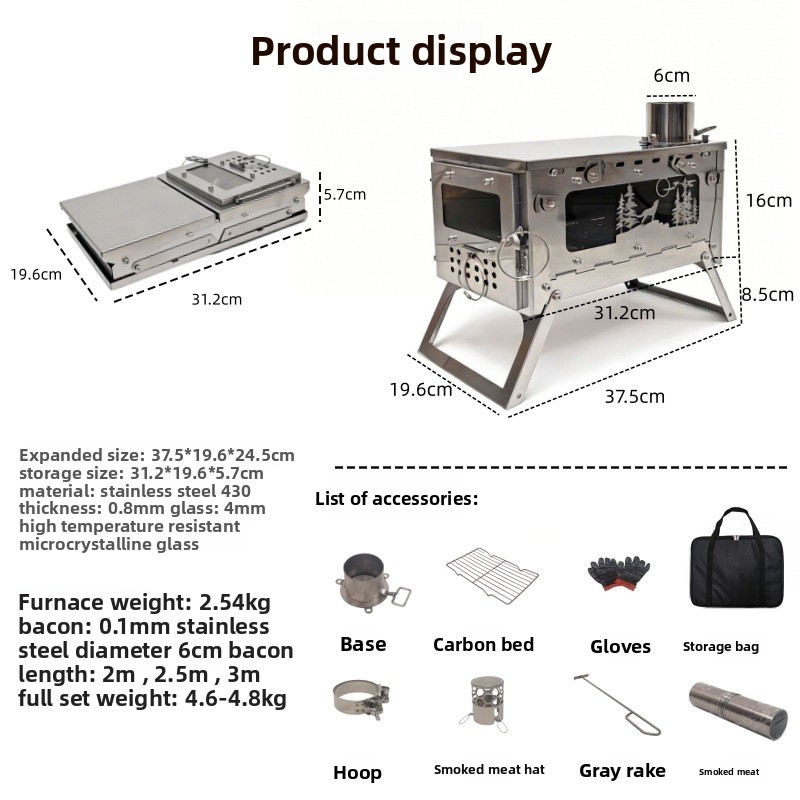ステンレス製折りたたみ式ポータブル薪ストーブBBQグリル、ア - Outdoor Camping Fire Pit のレビューと価格