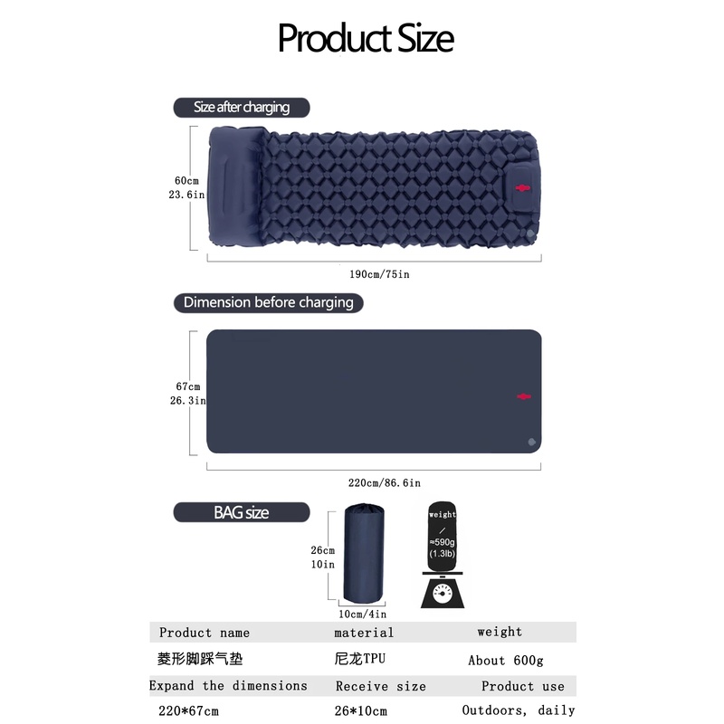 アウトドアキャンプ用インフレータブルスリーピングパッド（枕付 - Camp Pillow Compressible のレビューと価格