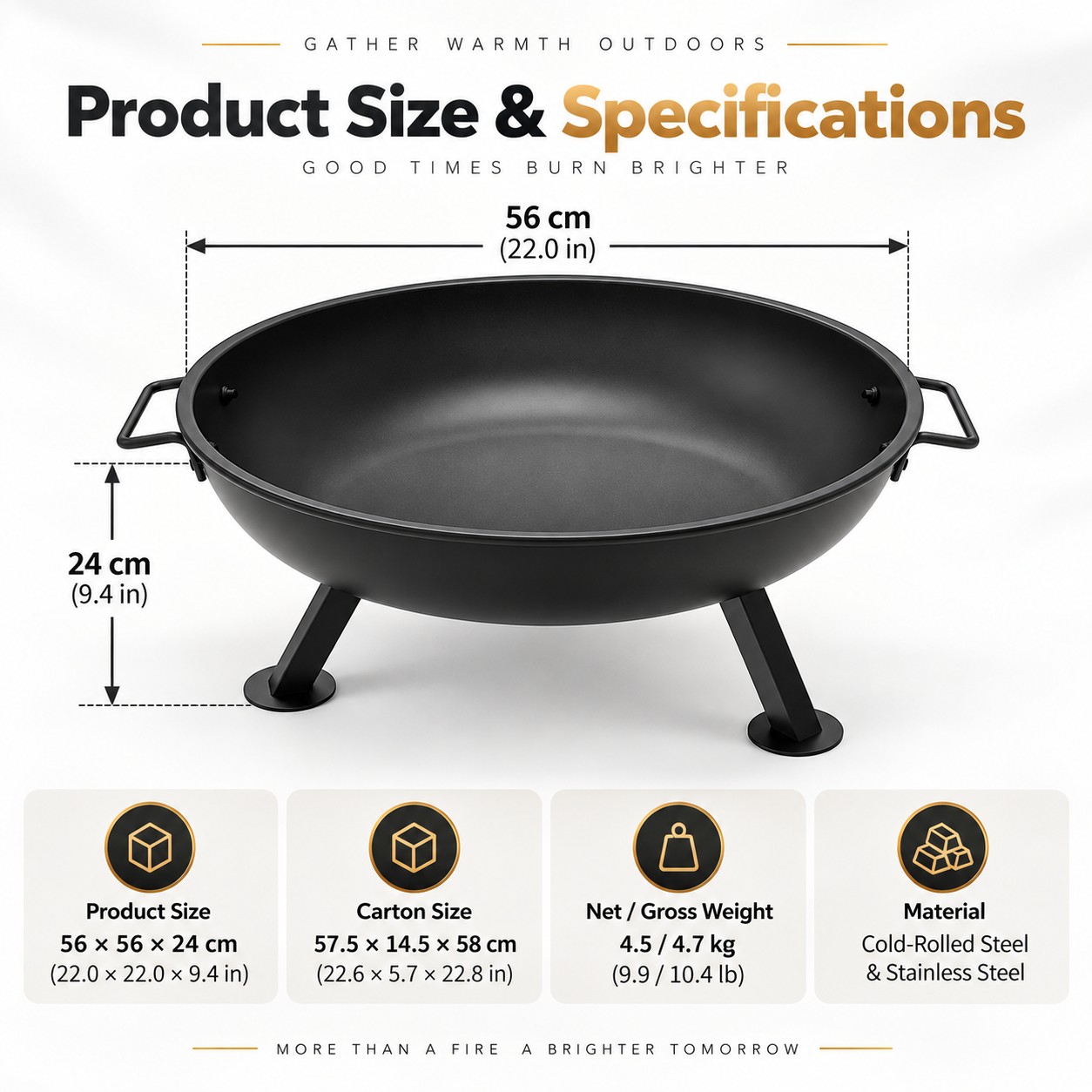 22インチの厚みのある深型ベースの円形屋外用焚き火台、持ち運 - Outdoor Camping Fire Pit のレビューと価格