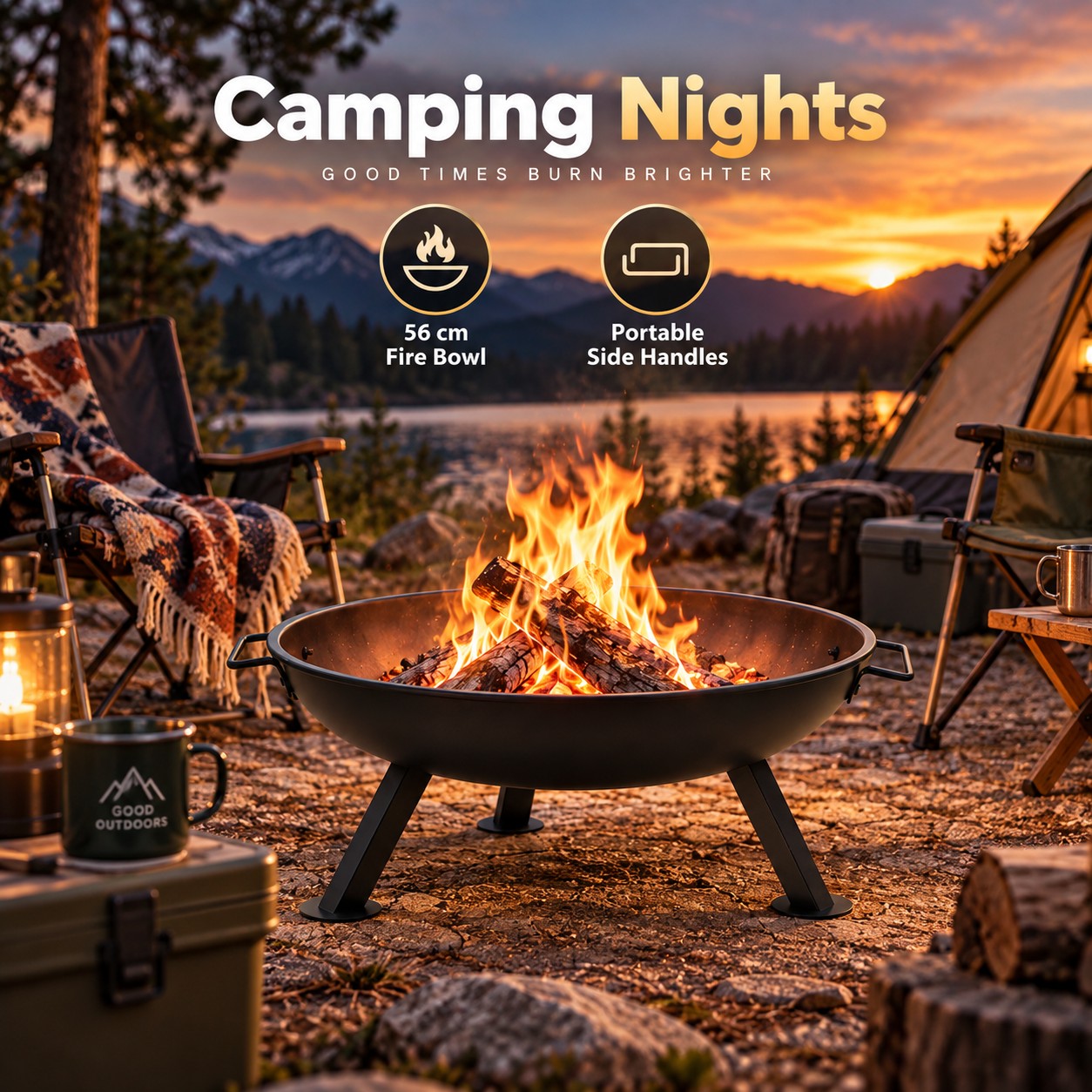 22インチの厚みのある深型ベースの円形屋外用焚き火台、持ち運 - Outdoor Camping Fire Pit のレビューと価格