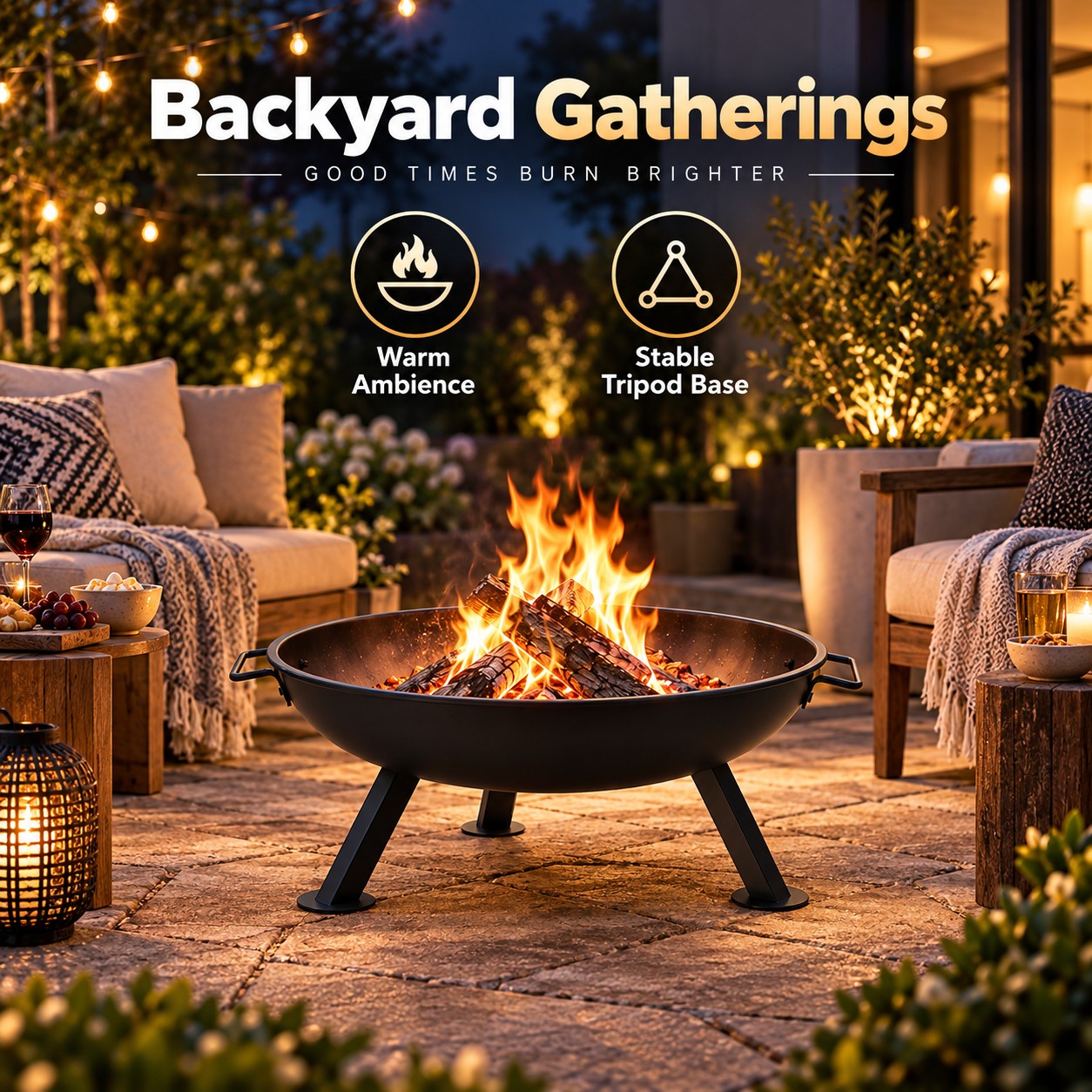 22インチの厚みのある深型ベースの円形屋外用焚き火台、持ち運 - Outdoor Camping Fire Pit のレビューと価格