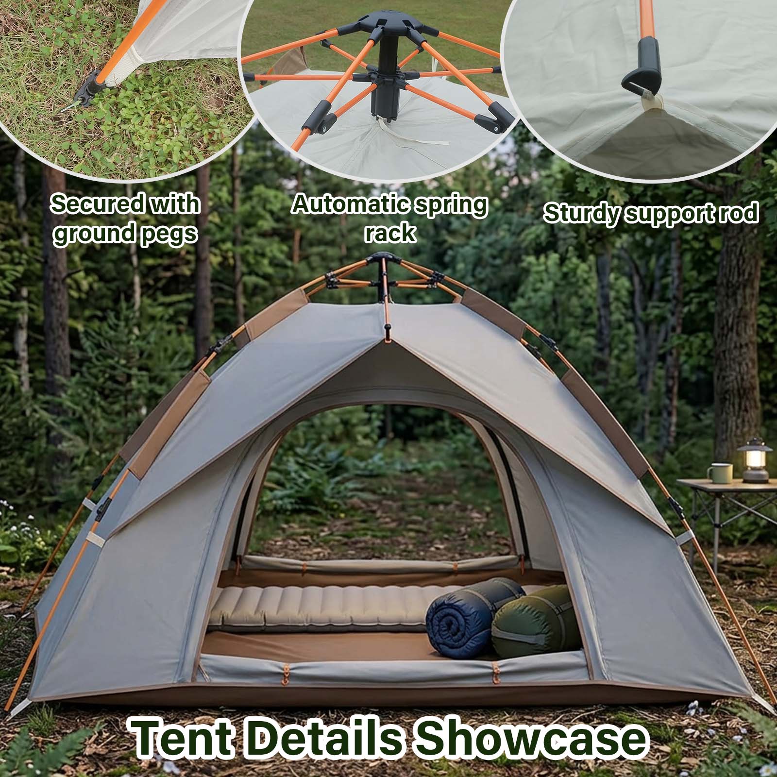 ポップアップ式キャンプテント、自動設営、2人用、ベージュ、ド - Outdoor Camping Dome のレビューと価格