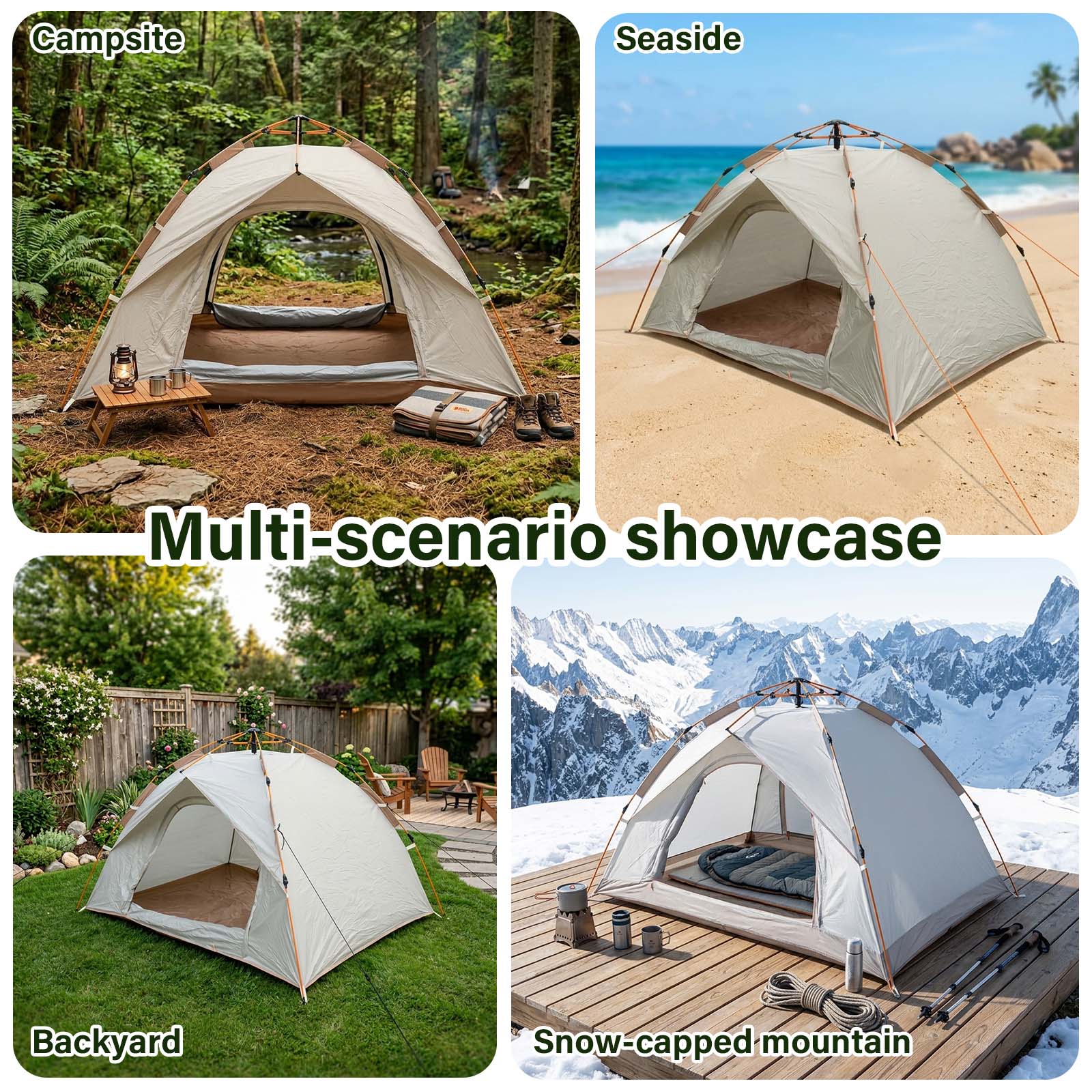 ポップアップ式キャンプテント、自動設営、2人用、ベージュ、ド - Outdoor Camping Dome のレビューと価格
