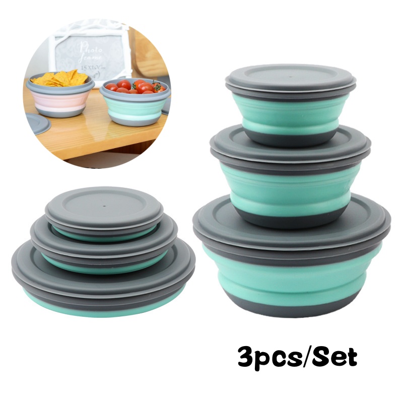 ポータブル折りたたみランチボックスボウルセットシリコン 3  - Outdoor Camping Food のレビューと価格